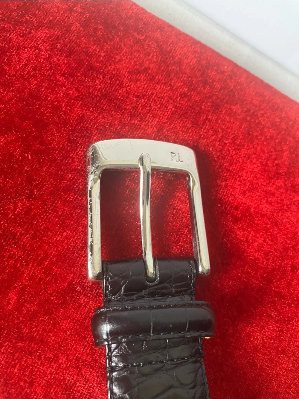 Ralph Lauren Italian Black Croc Embossed Leather Men's Belt Sz 36 USED.